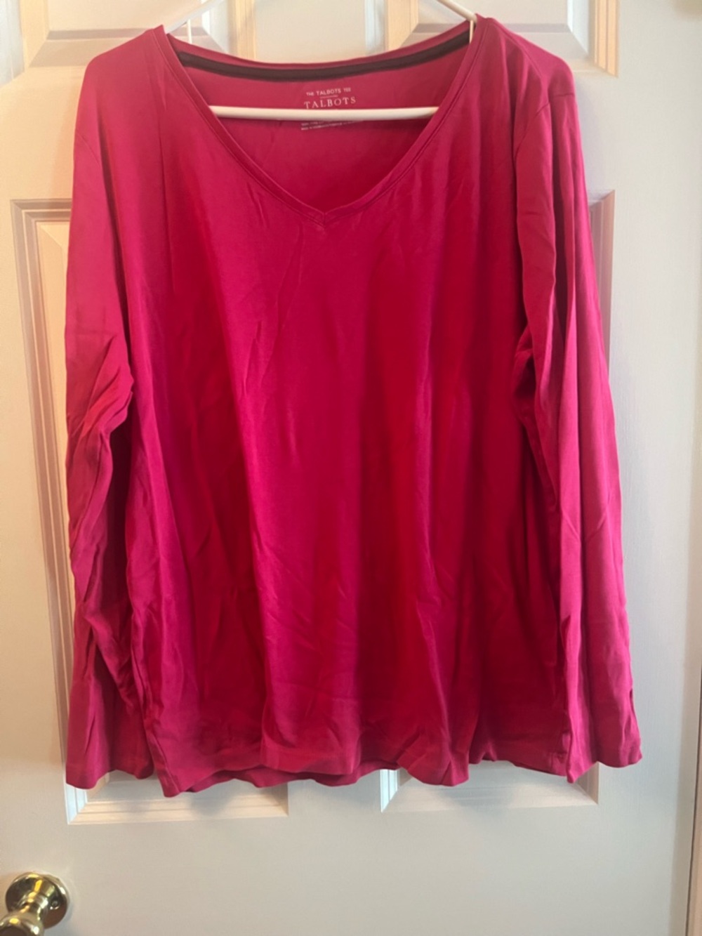 Talbots Long-Sleeve V-Neck Top in Bright Raspberry